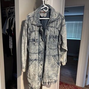 Vintage acid washed denim duster jacket
